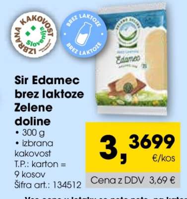 Sir Edamec brez laktoze Zelene doline