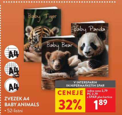 Zvezek A4 Baby Animals