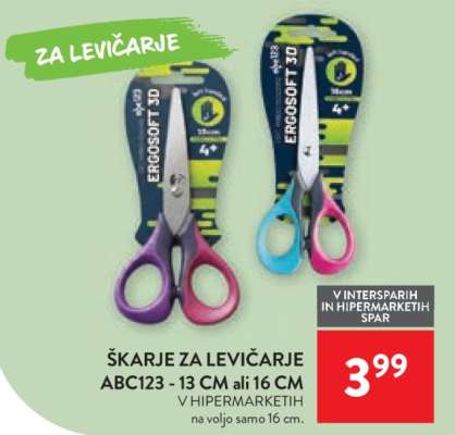 Škarje za levičarje ABC123 - 13 cm ali 16 cm