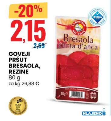 Goveji pršut Bresaola, rezine