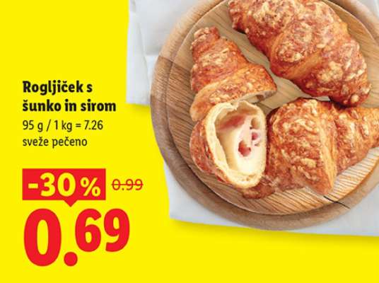 Rogljiček s šunko in sirom