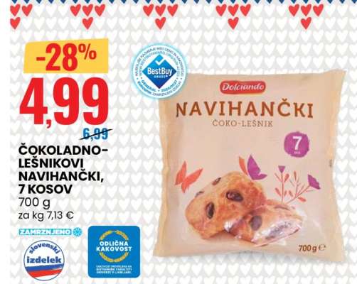 Čokoladno-lešnikovi Navihančki, 7 kosov