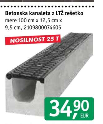 Betonska kanaleta z LTŽ rešetko