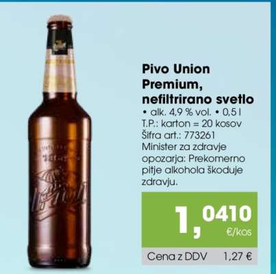 Pivo Union Premium, Nefiltrirano Svetlo