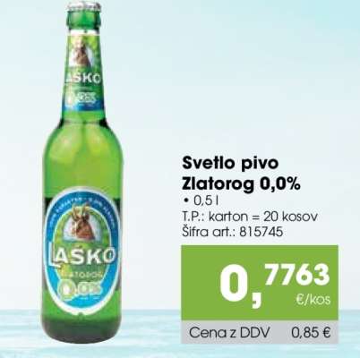 Svetlo pivo Zlatorog 0.0