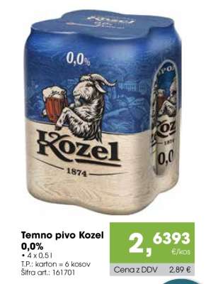 Temno pivo Kozel 0,0%