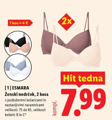 ESMARA Ženski nedrček, 2 kosa