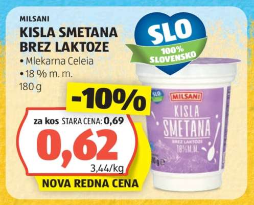 Milsani Kisla Smetana Brez Laktoze