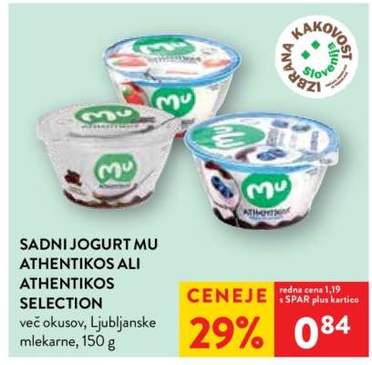 Sadni jogurt MU Athentikos ali Athentikos Selection