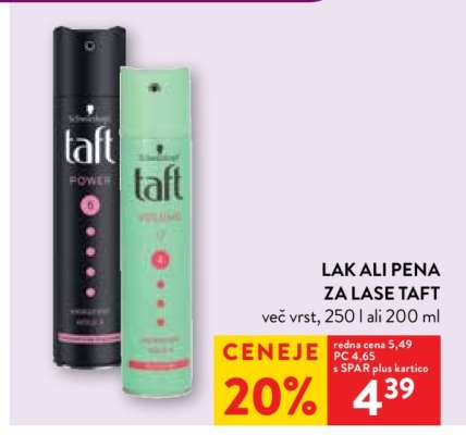Lak ali pena za lase Taft