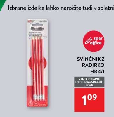SVINČNIK Z RADIRKO HB 4/1