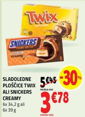 SLADOLEDNE PLOŠČICE TWIX ALI SNICKERS CREAMY