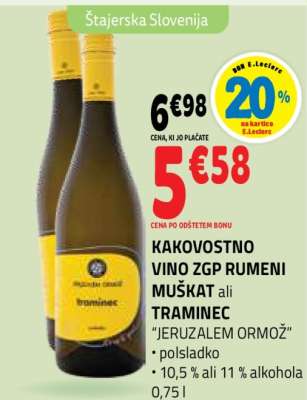KAKOVOSTNO VINO ZGP RUMENI MUŠKAT ali TRAMINEC