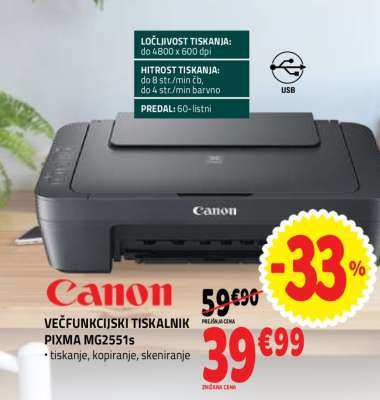 VEČFUNKCIJSKI TISKALNIK PIXMA MG2551s