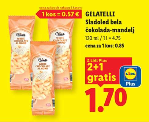 Gelatelli Sladoled bela čokolada / mandelj