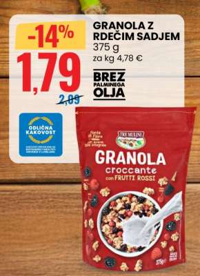 Granola z rdečim sadjem