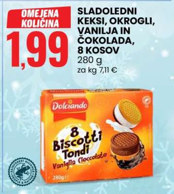 Sladoledni keksi, okrogli, vanilja in čokolada, 8 kosov