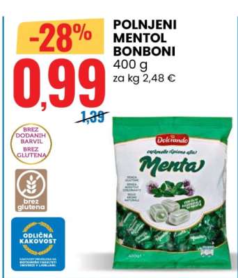 Polnjeni Mentol Bonboni