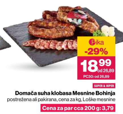 Domača suha klobasa Mesnine Bohinja