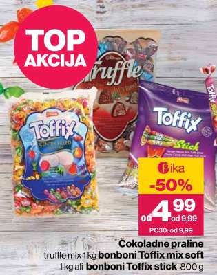 Čokoladne praline truffle mix 1 kg bonboni Toffix mix soft 1 kg ali bonboni Toffix stick 800 g