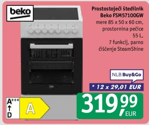 Prostostoječi štedilnik Beko FSM57100GW