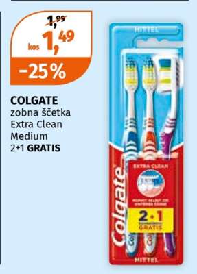 COLGATE zobna ščetka Extra Clean Medium 2+1 GRATIS