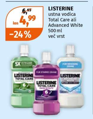 LISTERINE ustna vodica Total Care ali Advanced White 500 ml