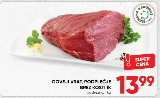 Goveji vrat, podplečje brez kosti IK