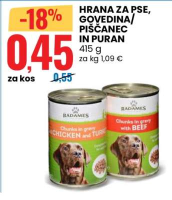 HRANA ZA PSE, GOVEDINA/PIŠČANEC IN PURAN