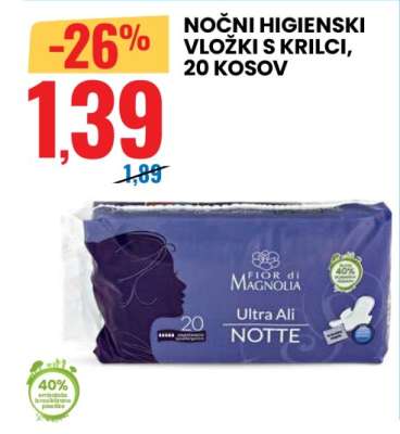 NOČNI HIGIENSKI VLOŽKI S KRILCI, 20 KOSOV