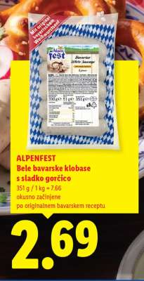 ALPENFEST Bele bavarske klobase s sladko gorčico