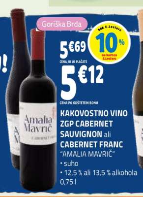 KAKOVOSTNO VINO ZGP CABERNET SAUVIGNON ali CABERNET FRANC 'AMALIA MAVRIČ'