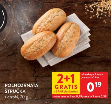 Polnozrnata štručka z otrobi, 70 g