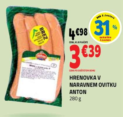 Hrenovka v naravnem ovitku Anton
