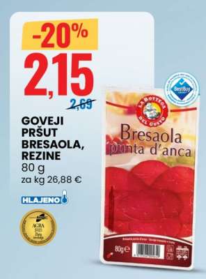 Goveji pršut Bresaola, rezine