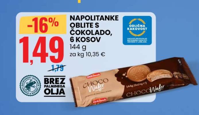 Napolitanke Oblite s Čokolado, 6 kosov
