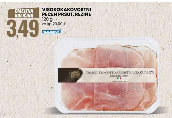 Visokokakovostni pečen pršut, rezine