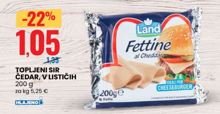 Topljeni sir Čedar, v lističih