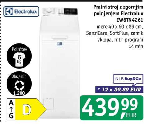 Pralni stroj z zgornjim polnjenjem Electrolux EW6TN4261