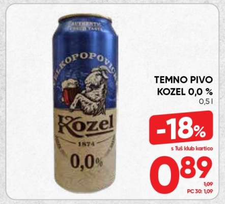 Temno pivo Kozel 0,0%