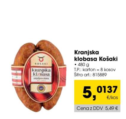 Kranjska klobasa Košaki