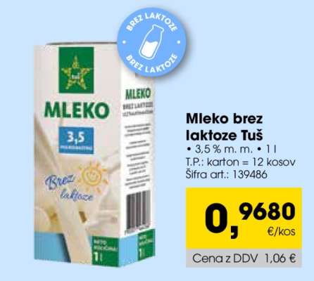 Mleko brez laktoze Tuš