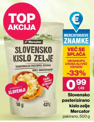 Slovensko pasterizirano kislo zelje Mercator