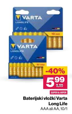 Baterijski vložki Varta Long Life