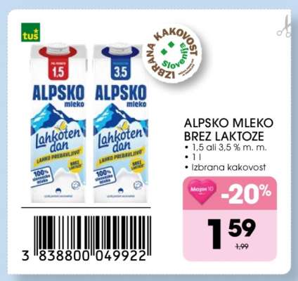 ALPSKO MLEKO BREZ LAKTOZE