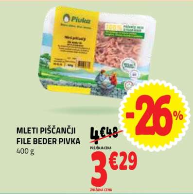 Mleti piščančji file beder Pivka