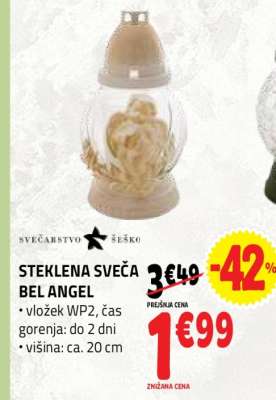 STEKLENA SVEČA BEL ANGEL