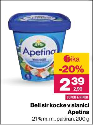 Beli sir kocke v slanici Apetina