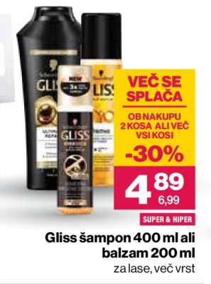Gliss šampon 400 ml ali balzam 200 ml