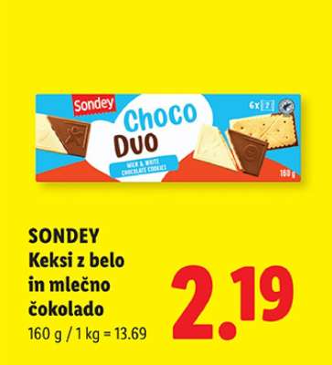 SONDEY Keksi z belo in mlečno čokolado